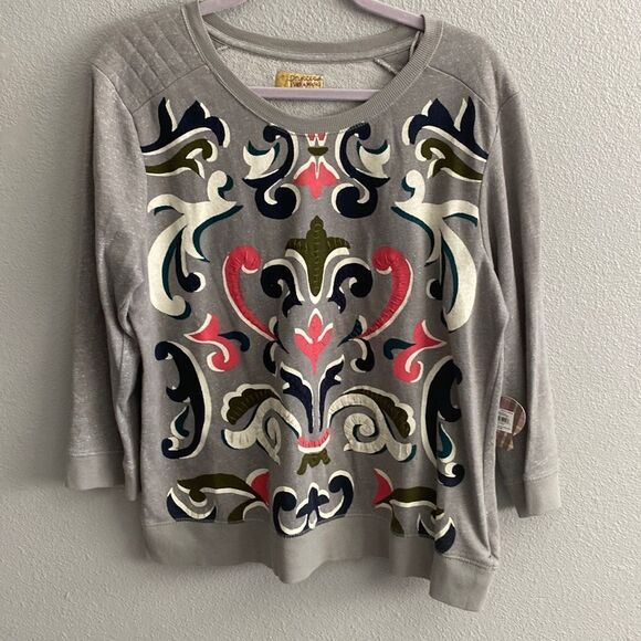 NWT- Princess Vera Wang- grey stiched sweater- Size X Large - Picture 1 of 8